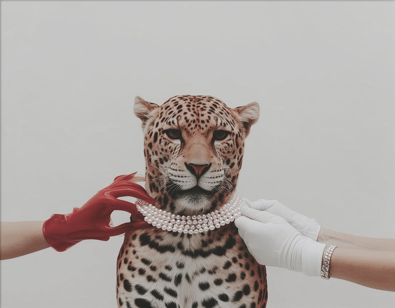 Leopard mit Perlenkette – Wildlife-Poster (Querformat)