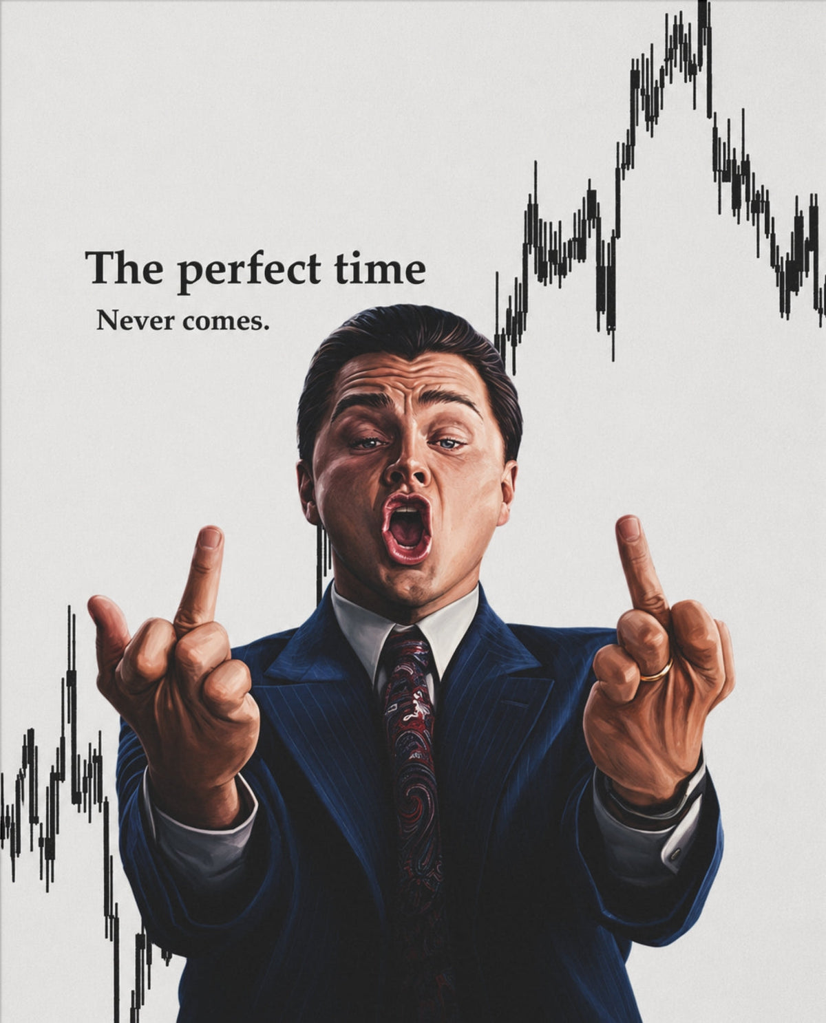 The Perfect Time Never Comes – Trader-Meme-Poster – Motiv in voller Größe