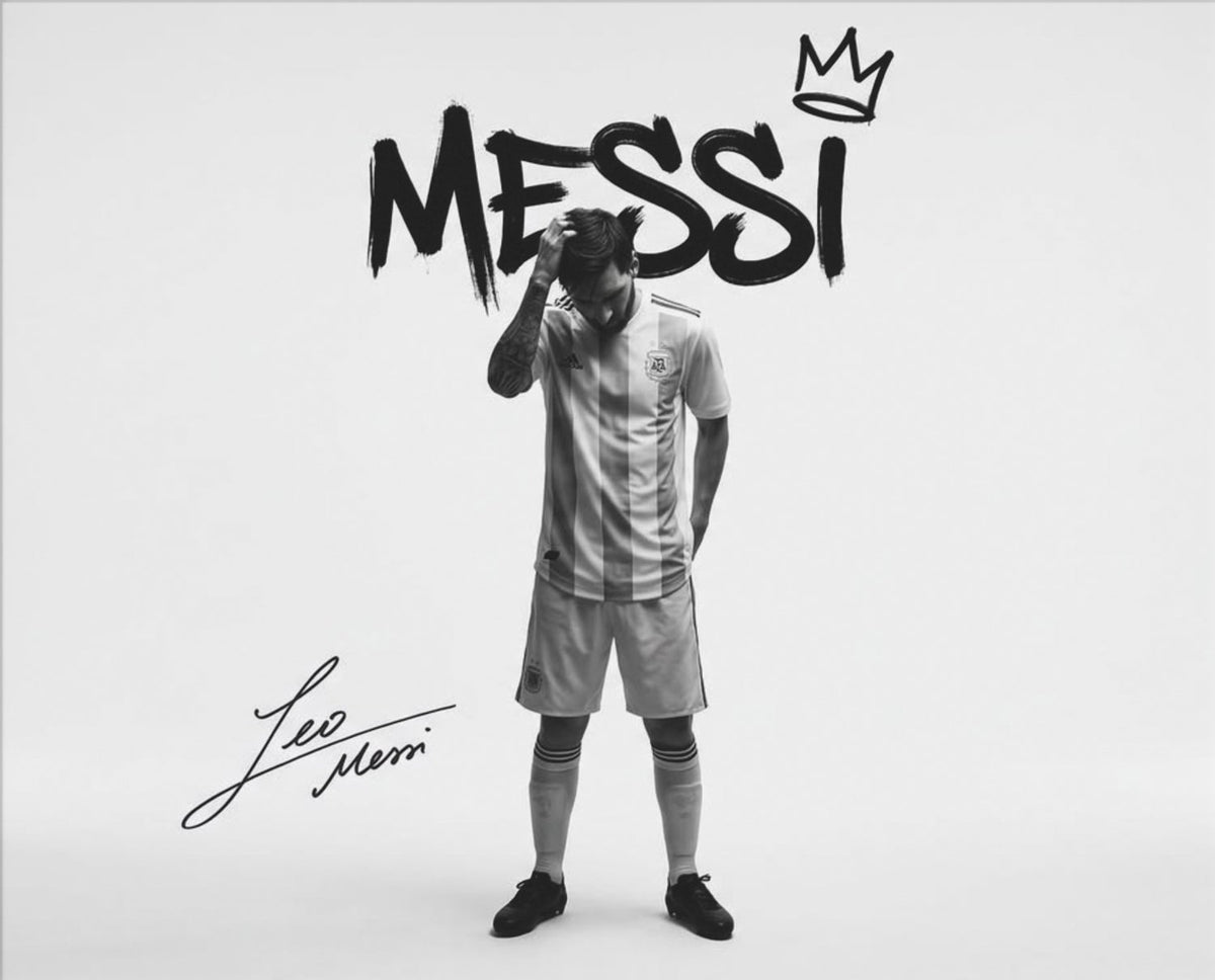 Messi – Portrait-Poster in Schwarz-Weiß – Motiv in voller Größe