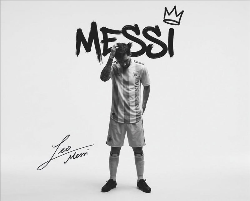 Messi – Portrait-Poster in Schwarz-Weiß