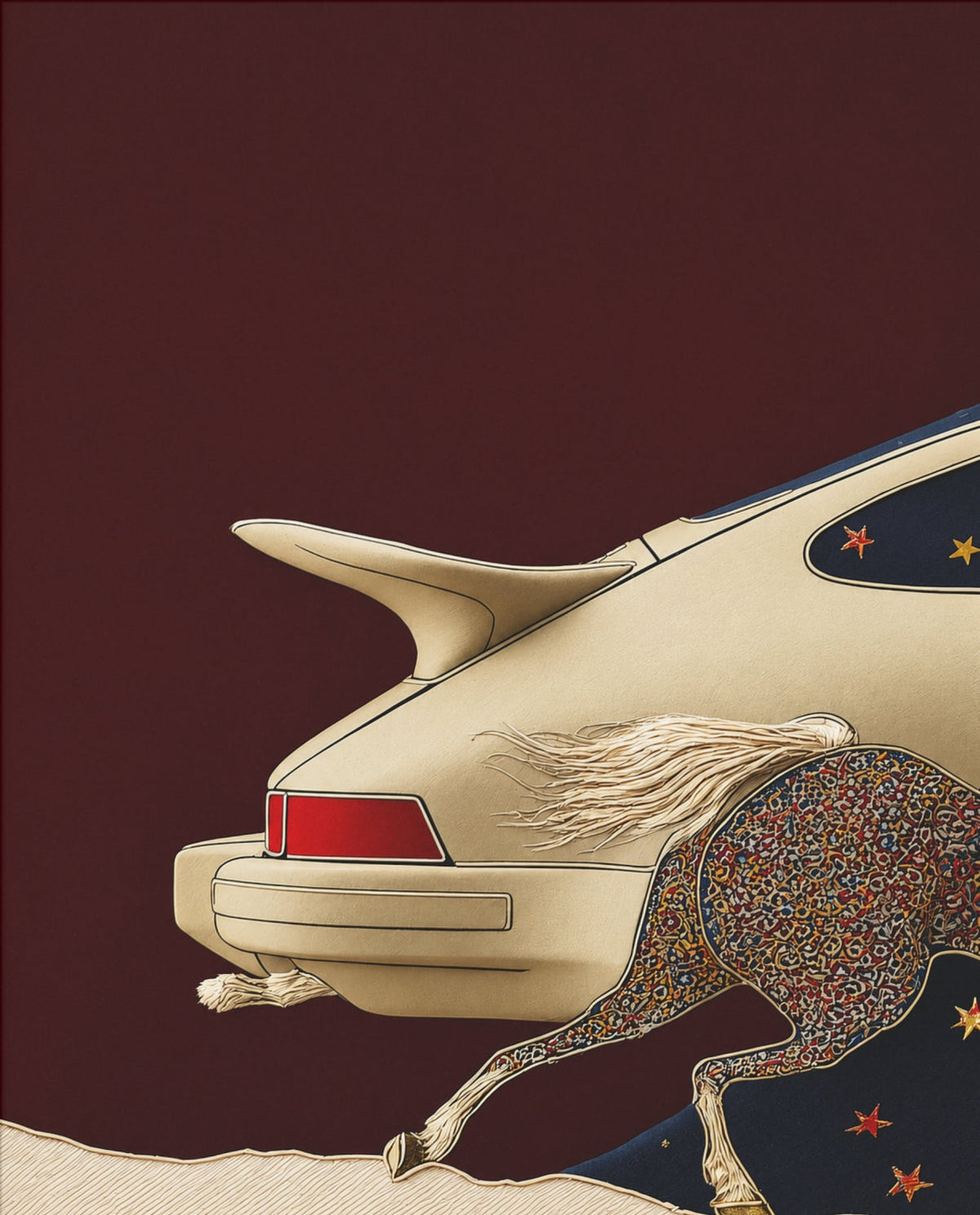 Pferd & Oldtimer – Surreal-Art-Poster – Motiv in voller Größe