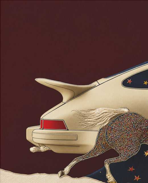 Pferd & Oldtimer – Surreal-Art-Poster
